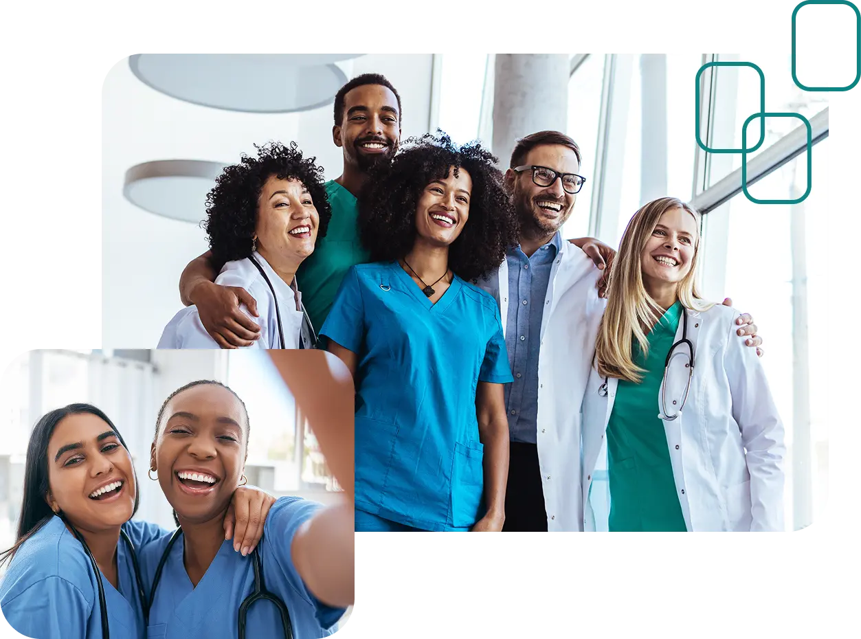 Happy doctors collaborating on patient care